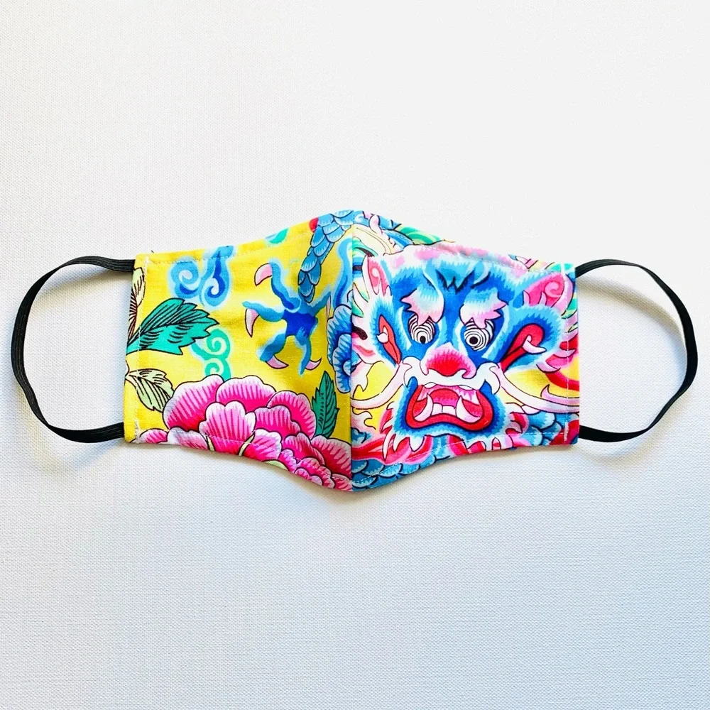 NEW Handmade Yellow Dragon Print Face Mask